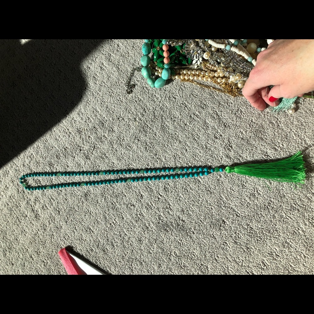 Turquoise and green tassel necklace
